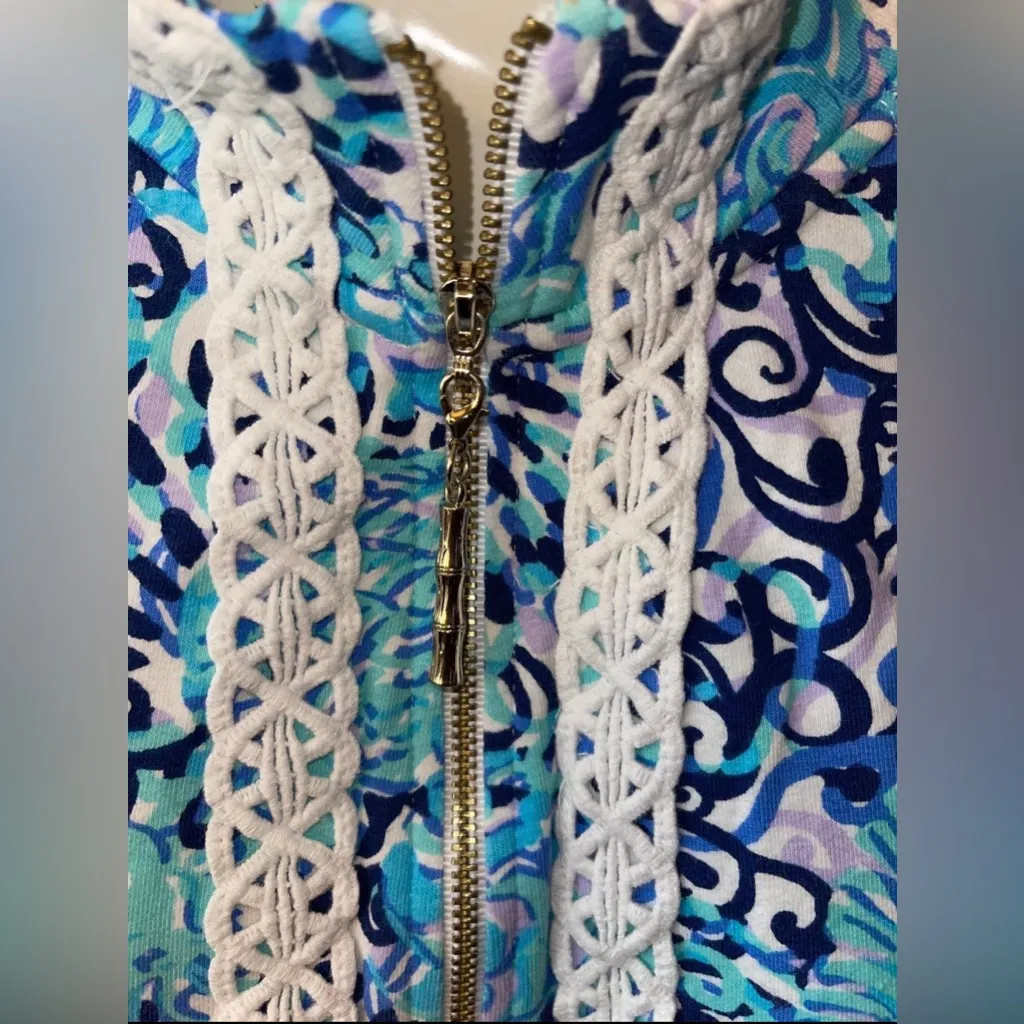 Lilly Pulitzer Blue Embellished Tunic with Mandarin Collar - Image 3