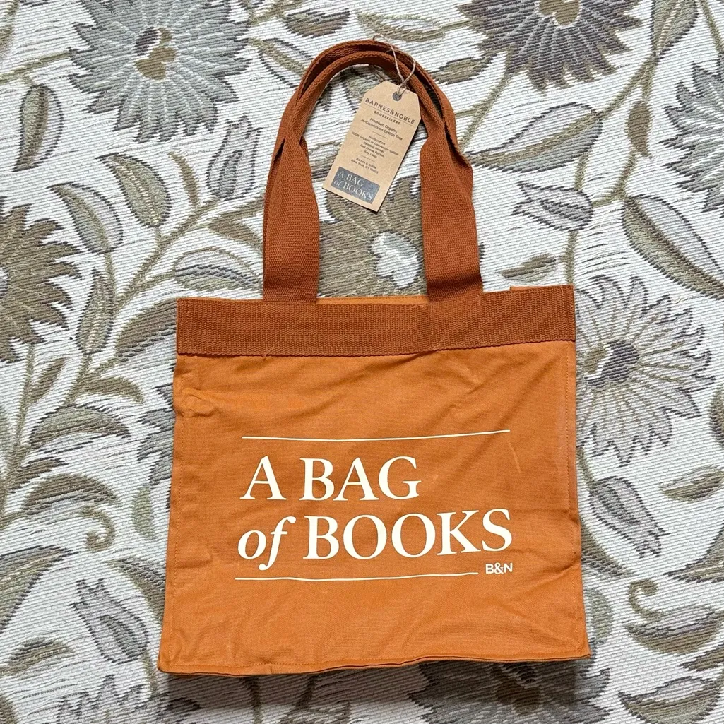 B&N Bookstore Barnes & Noble Bag of Books Tote Bag Canvas Rust Orange New - Image 2