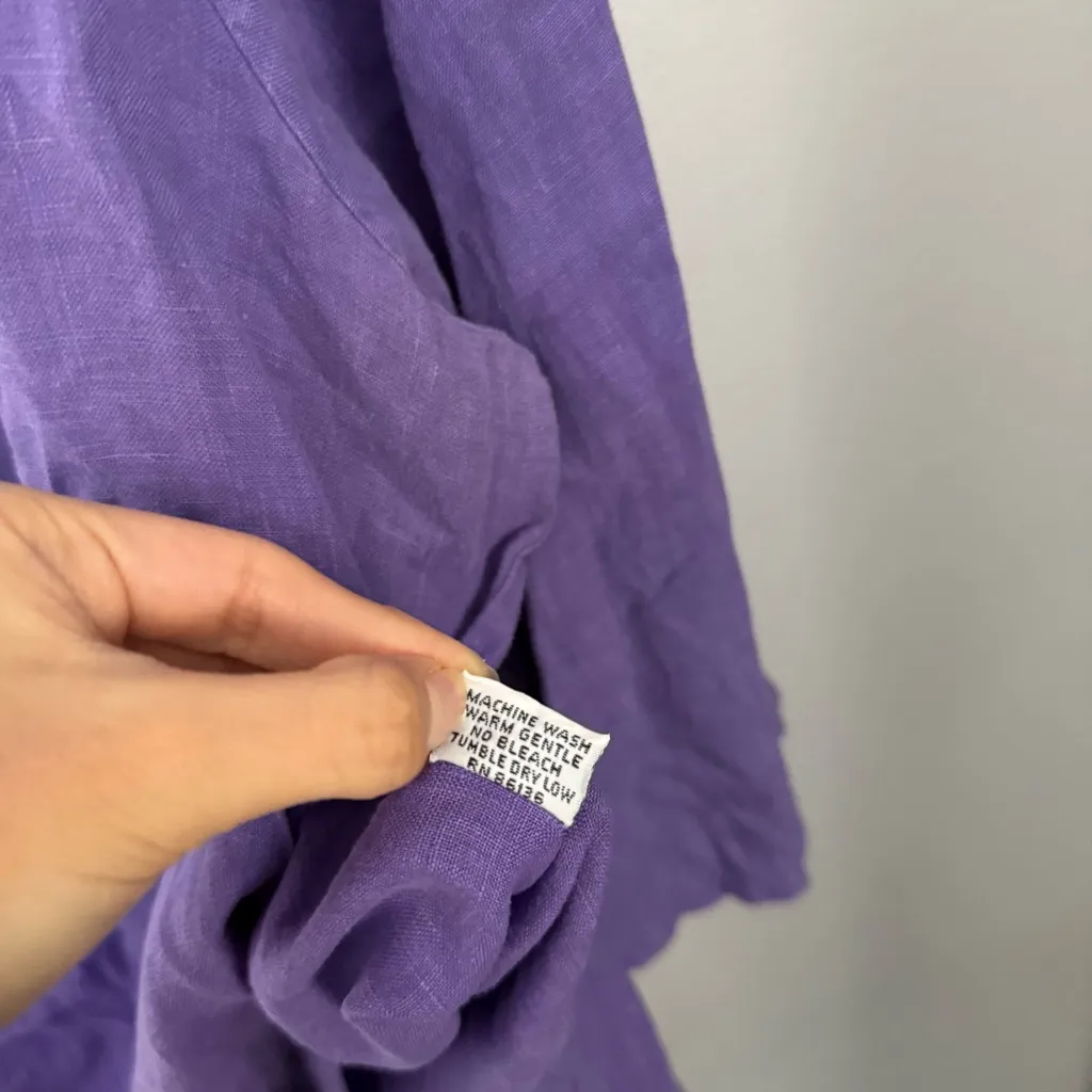Brynn Walker Large Bre Purple Tunic Linen Top Oversized Lagenlook Slit Cut Boho - Image 8