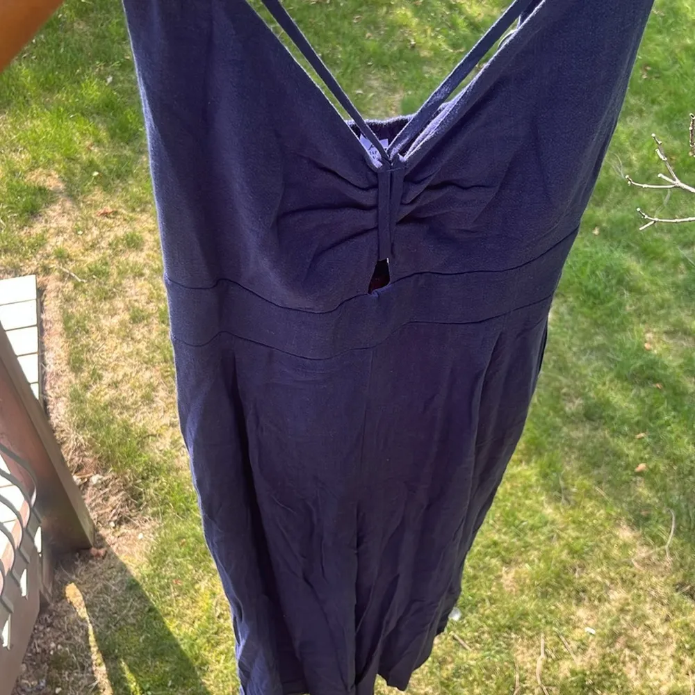 ANRABESS Wide Leg Linen blend Jumpsuit Dressy V Neck romper size Medium Blue - Image 7