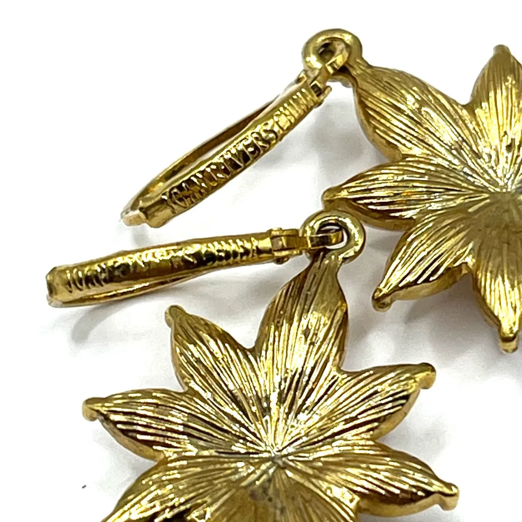 Joan River's Vintage Gold Tone Pearl And Rhinestones Lever Back Earrings Floral - Image 8