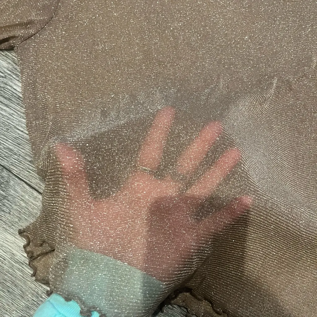 Elegant Gold Tan Glitter Simmering Sheer Top Womens Plus Size Short Sleeves 3XL - Image 4