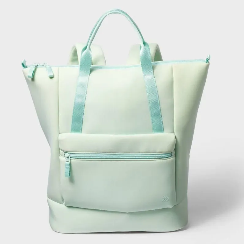 All in Motion16" Faux Neoprene Scuba Tote Backpack Green Blue Luggage Strap - Image 4