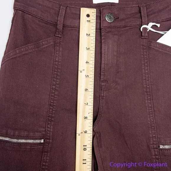 NEW Pistola Women's Zip Pocket‎ Hannah Cargo Skinny Moto Jeans Burgundy, 25 - Image 8