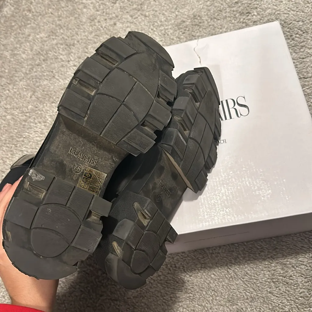 DREAM PAIRS Platform Chelsea Boots Lug Sole Combat Mid Calf Slip On - Image 8