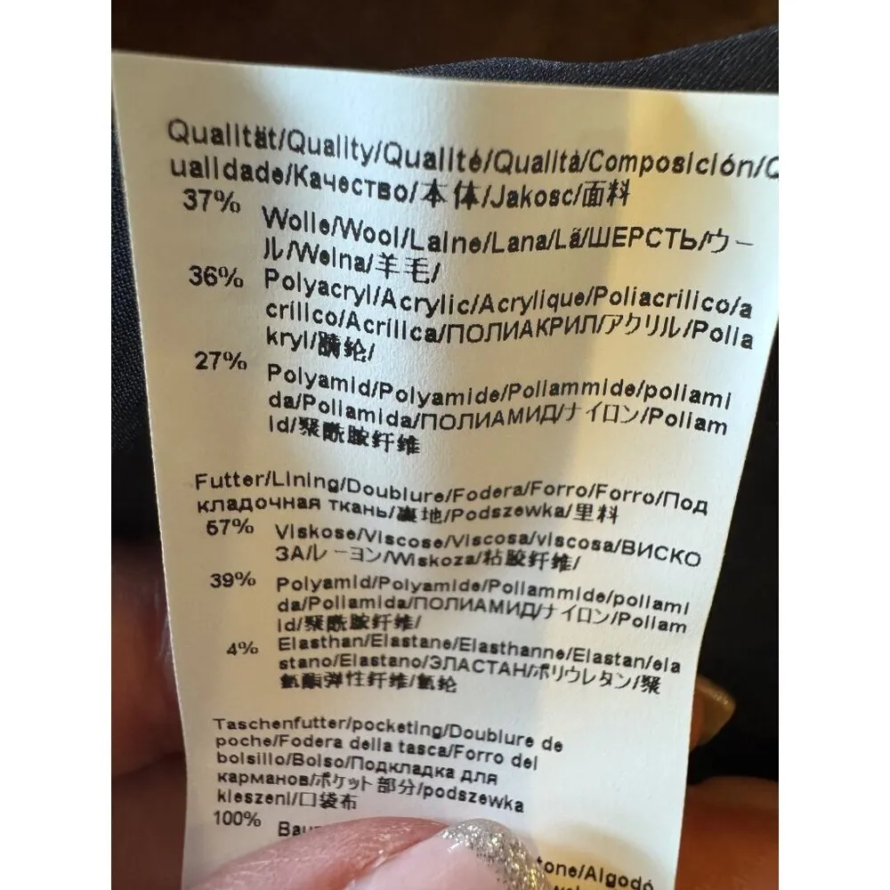 Boss Hugo Boss Jacket Women 8 Black‎ White Wool Blend Plaid Coat Preppy Career Black - Image 9