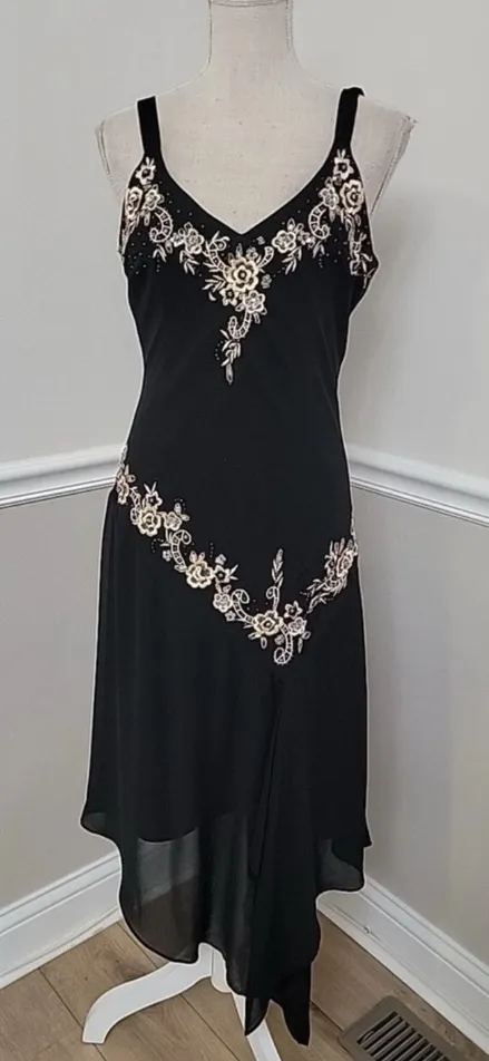 Y2K Vintage R&M Richards Black
Midi handkerchief Galliano 3D Embroidered Dress - Image 1