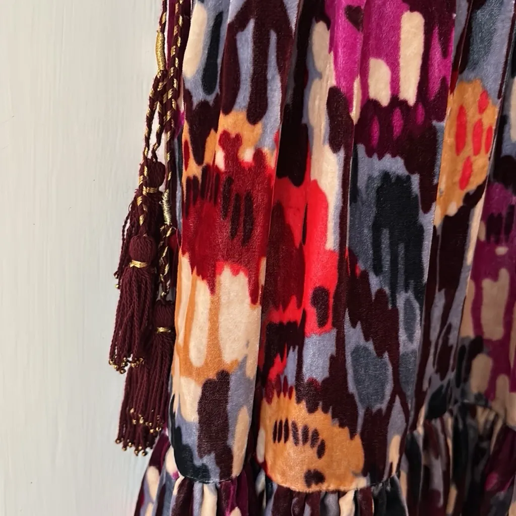 Ulla Johnson Velvet Penny Mini Dress Multi Studded Ruffle Flutter Tassled Size 6 - Image 3