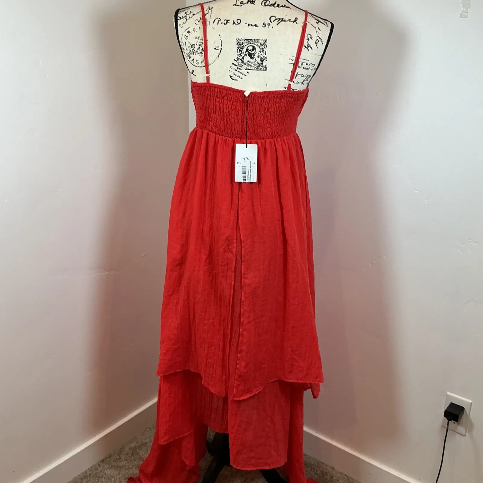 Promesa Floating Free Layered Handkerchief Red Maxi‎ Dress Spaghetti Strap Small - Image 8