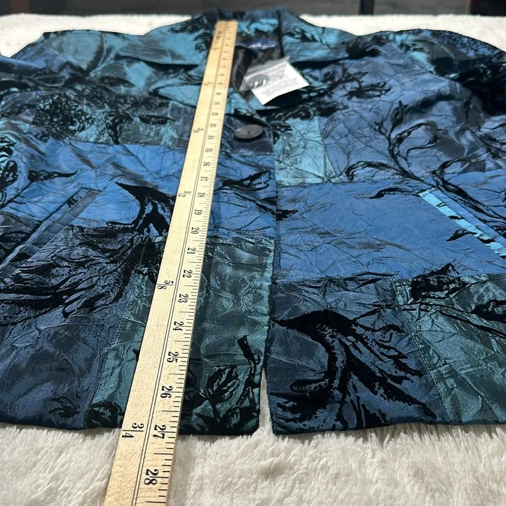 Susan Graver one button Teal Black Velvet evening light Jacket Blazer Medium NEW - Image 10