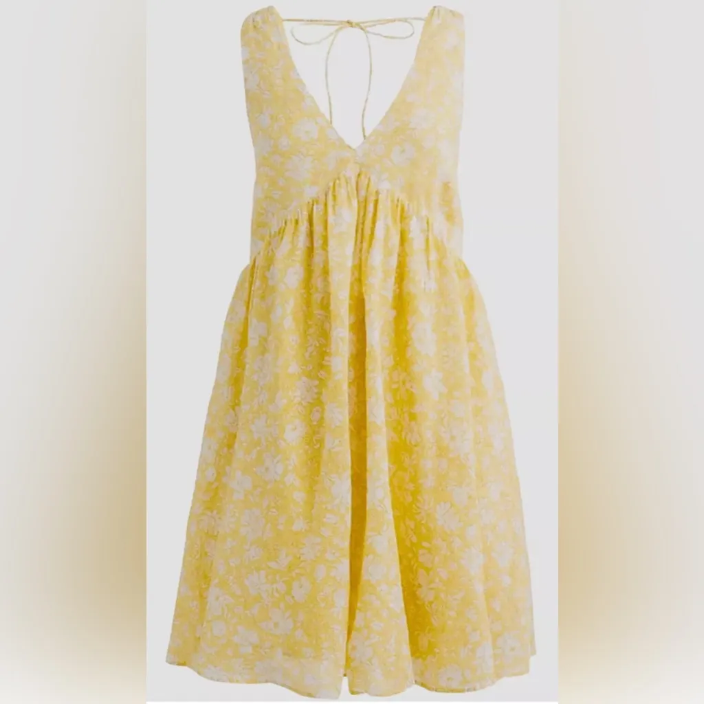 J.Crew Swingy V-Neck Tie-Back Lined Mini Dress in Tossed Yellow Floral Size‎ XS - Image 5