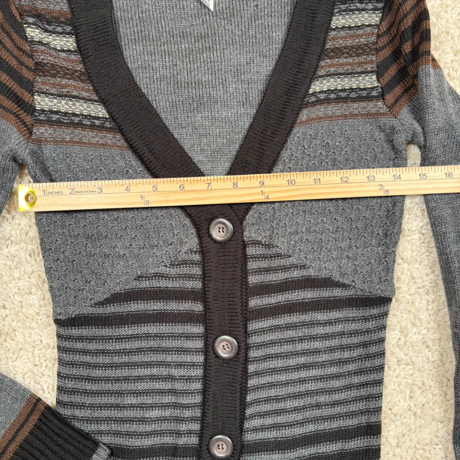 BKE by Buckle Women Gray Black Stripe V Neck Button Cardigan Sweater Size S - Image 6