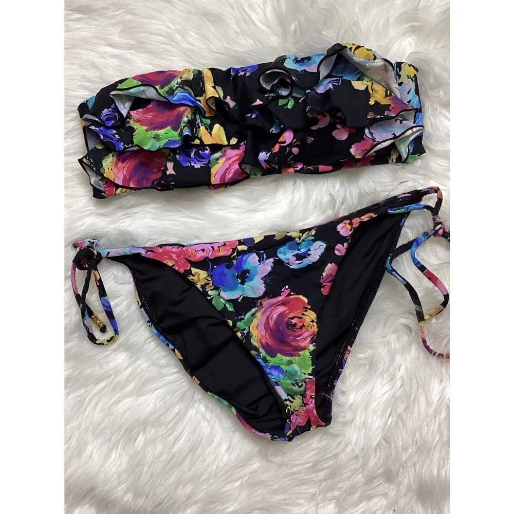 New. Pilyq floral ruffle and string bandeau bikini. - Image 5