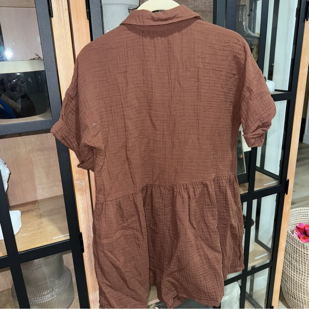 Miss Selfridge romper chocolate brown onesie muslin ASOS short sleeve buttons - Image 4