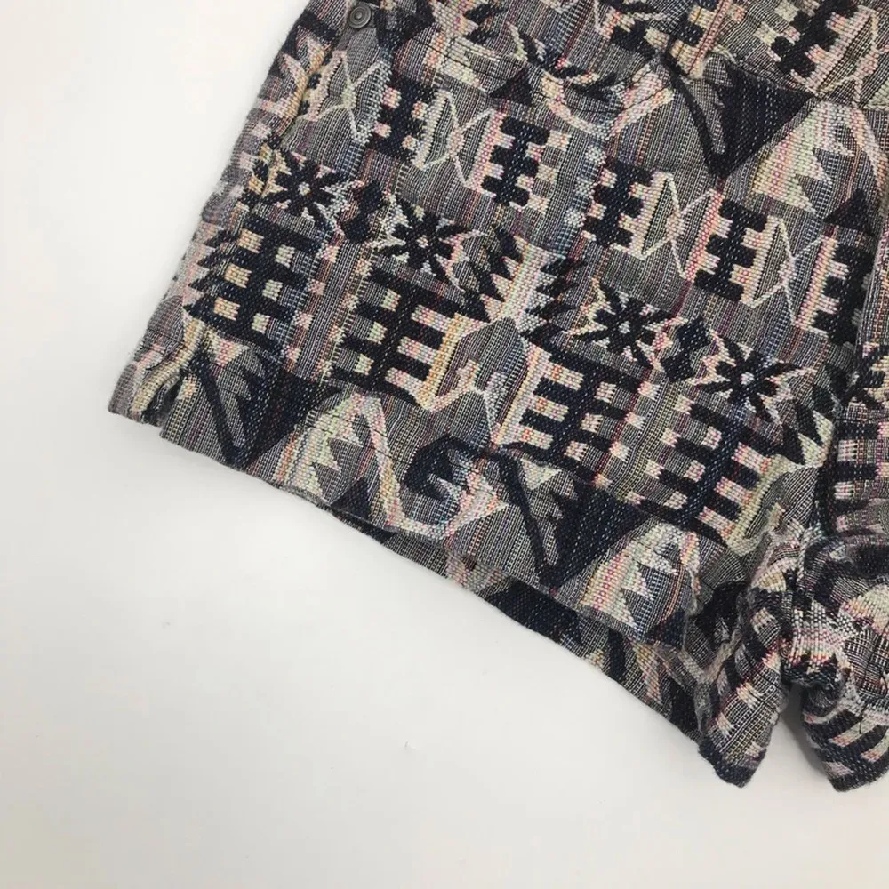 Jack BB Dakota Aztec Tribal Tapestry Boho Festival Navy Cotton Mid Rise Shorts 2 - Image 4