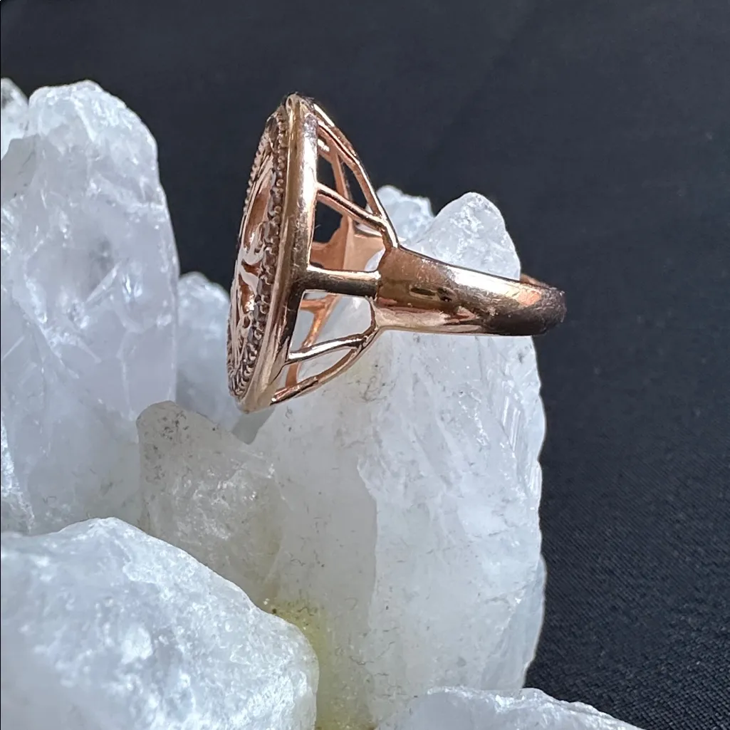 Rose gold over sterling EUC tree of life ring. Halo of natural zircon gemstones Pink - Image 3