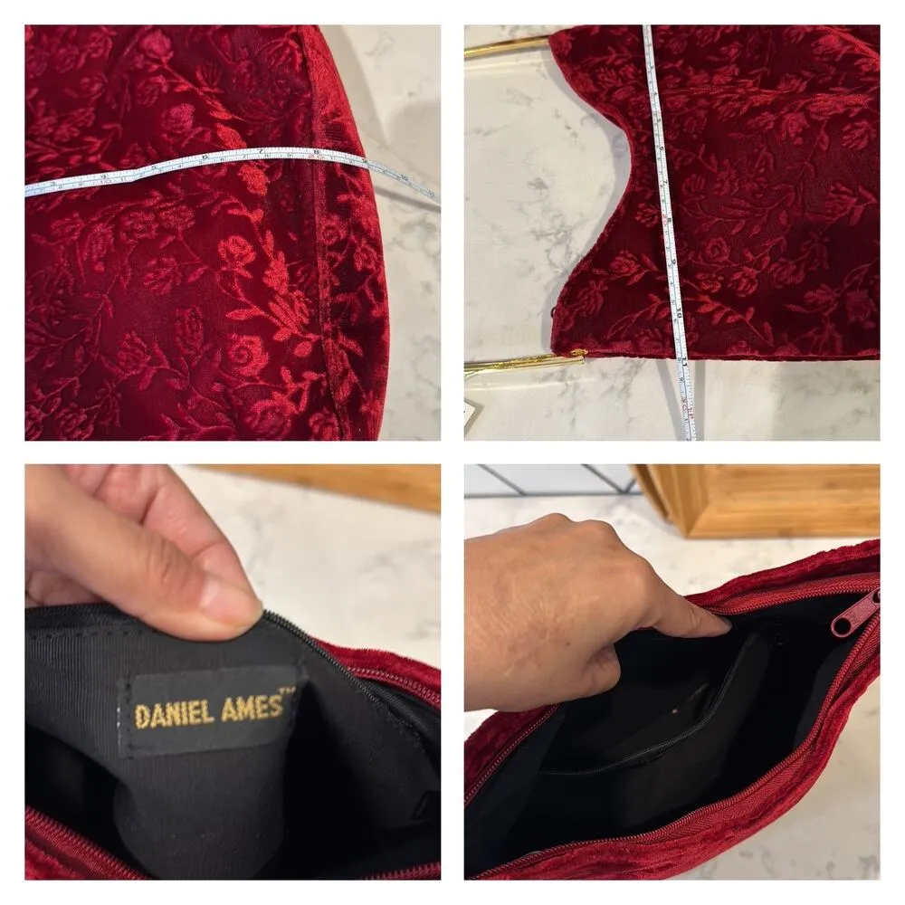 Daniel Ames red velvet floral brocade gold tone shoulder strap old Hollywood - Image 5