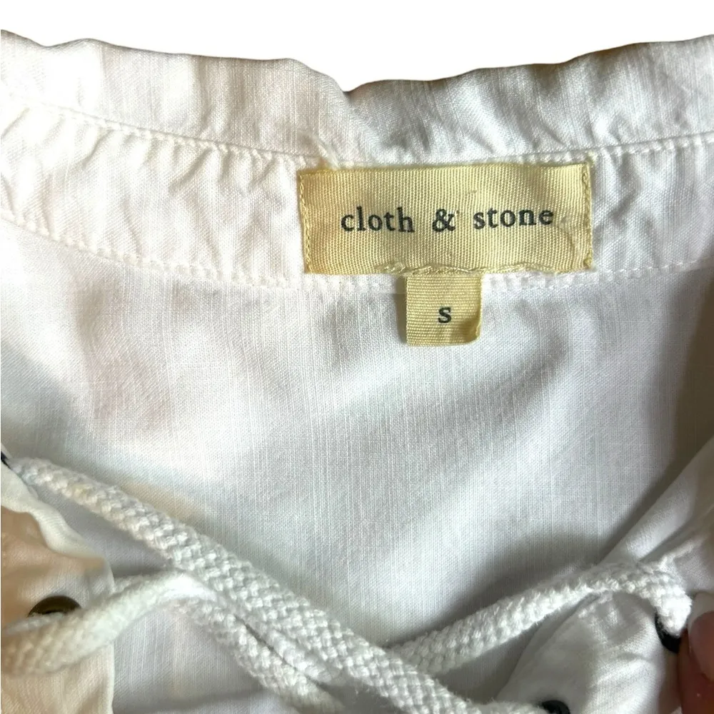Cloth & Stone Anthropologie Loose Fit White Long Sleeve Lace Up Tunic Size Small - Image 6