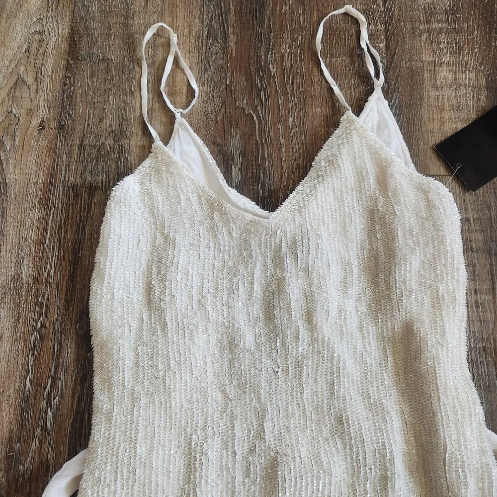 Retrofete Rebecca Sequin Maxi Dress in White Size Large NWT Sleeveless Belt - Image 4