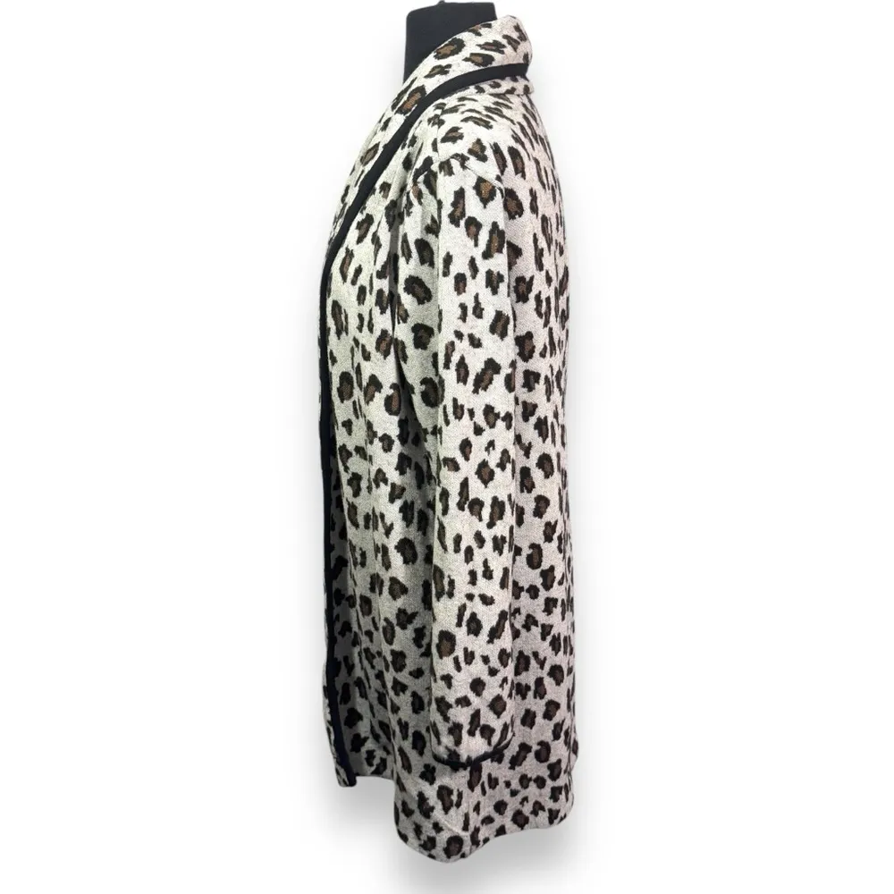 Magaschoni Leopard Print Open Front Cardigan Sweater - Image 11