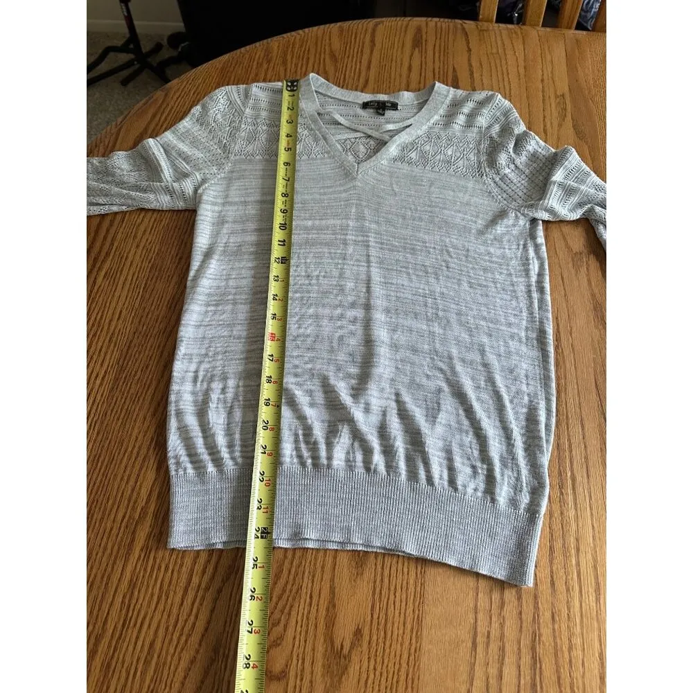 Lety & Me Light Gray Lace Knit Sweater V - Image 8