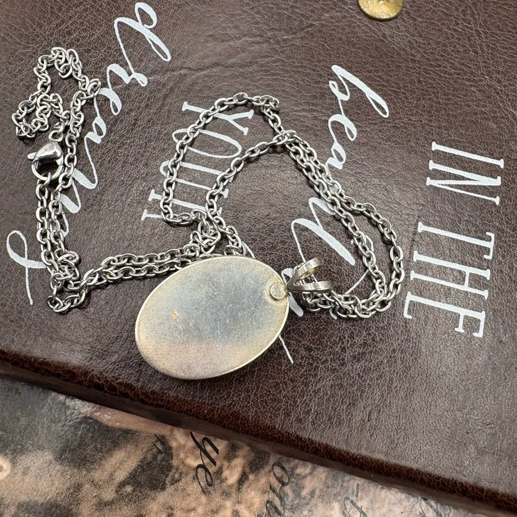 Vintage Cameo Necklace on Stainless Steel Chain Handmade 18” Unique Jewelry Orange - Image 4