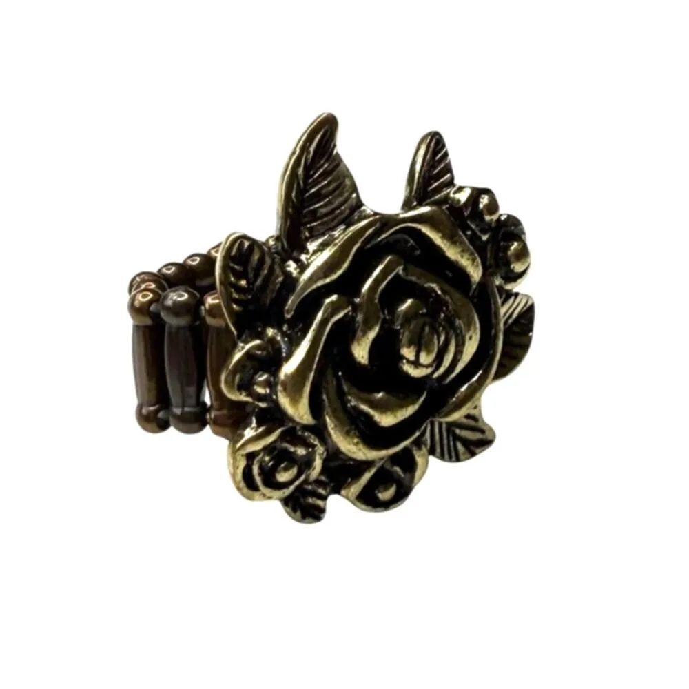 Paparazzi Bouquet Bonanza Stretchy Floral Brass Ring Flexible Fit Bronze New - Image 2