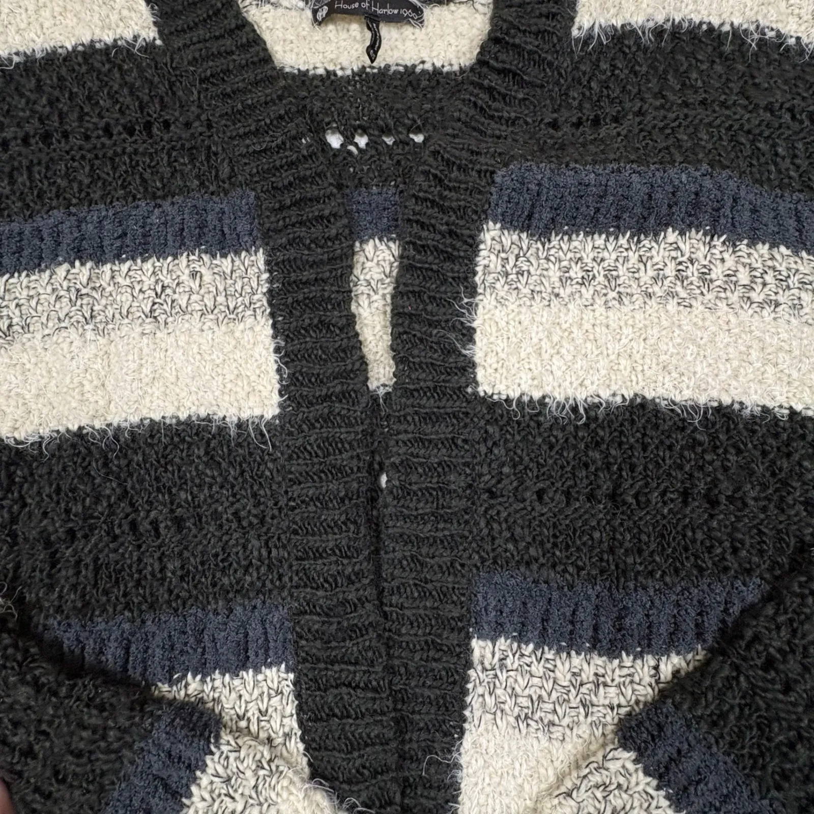 House of Harlow 1960 Striped Open Front Knit Cardigan Sweater One Size Black Size undefined - Image 3