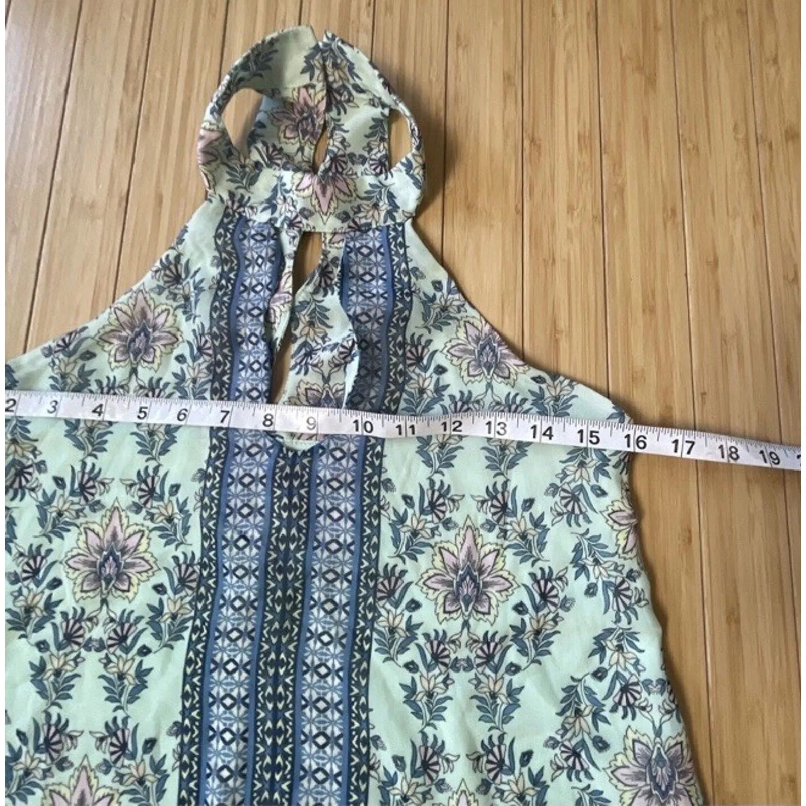 Blue Rain Halter Neck Sleeveless Top Floral Print Womens XS Green Multicolor - Image 9