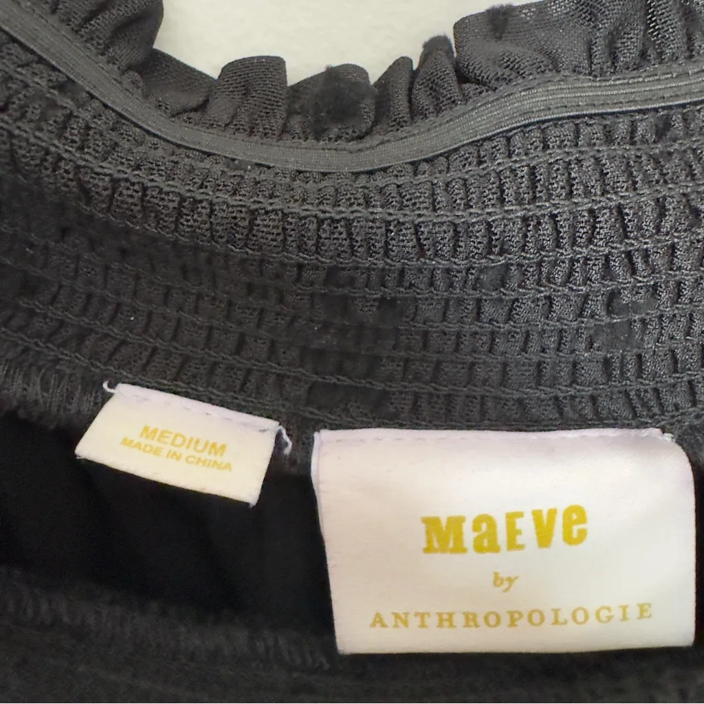 Anthropologie Maeve Star Print Black Off-Shoulder Stars Top Smocked Mesh Stretch - Image 8