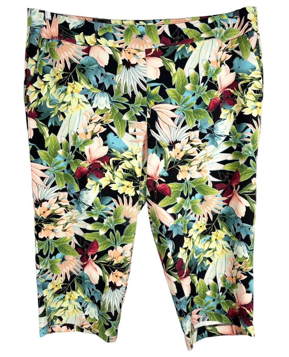 Avenue Plus Size 24 Capri Pants Tropical Print Green Floral High Rise 1523 - Image 1