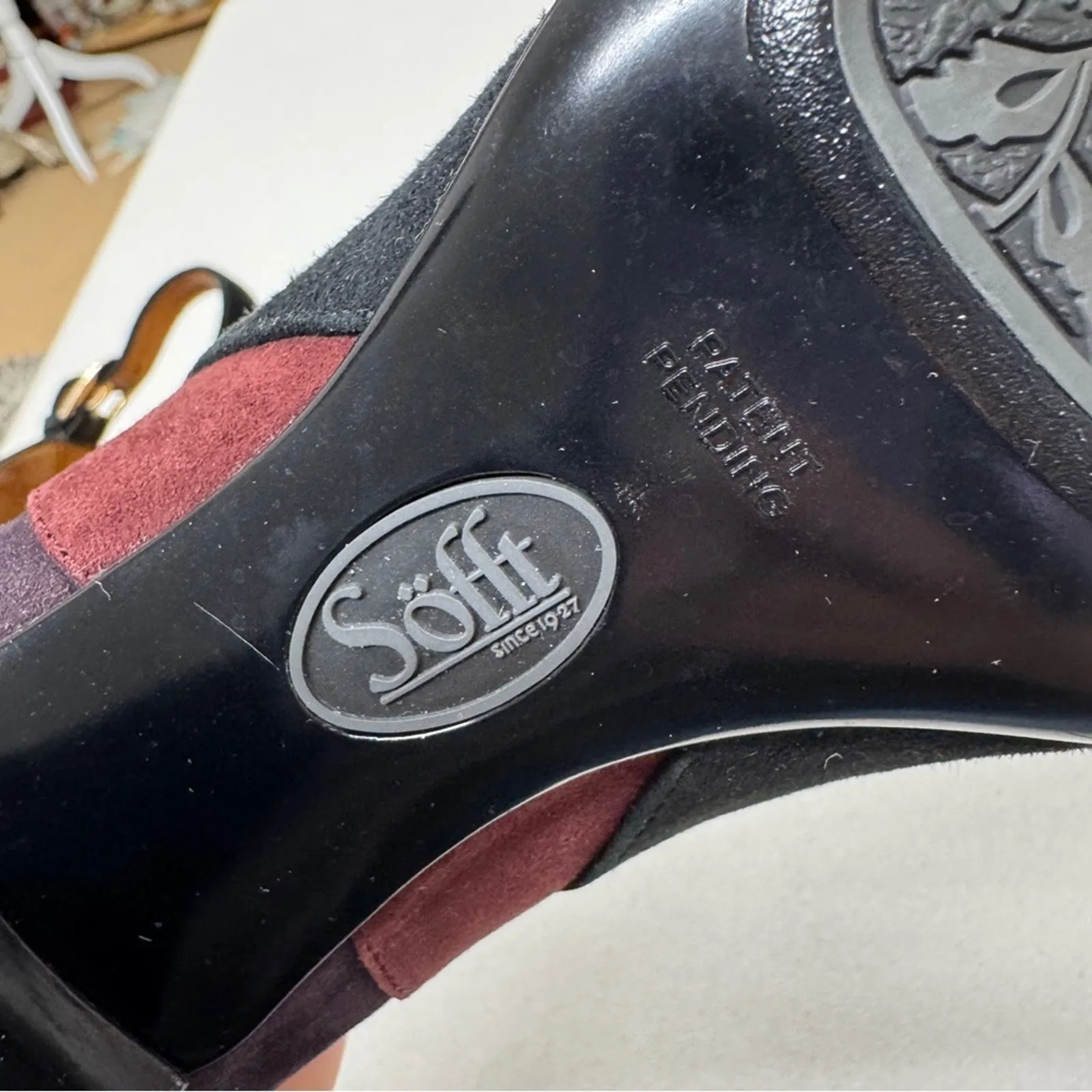 Sofft Black Red Suede Leather Peep Toe Mary Jane Heels Womens 7 Retro Classic - Image 9