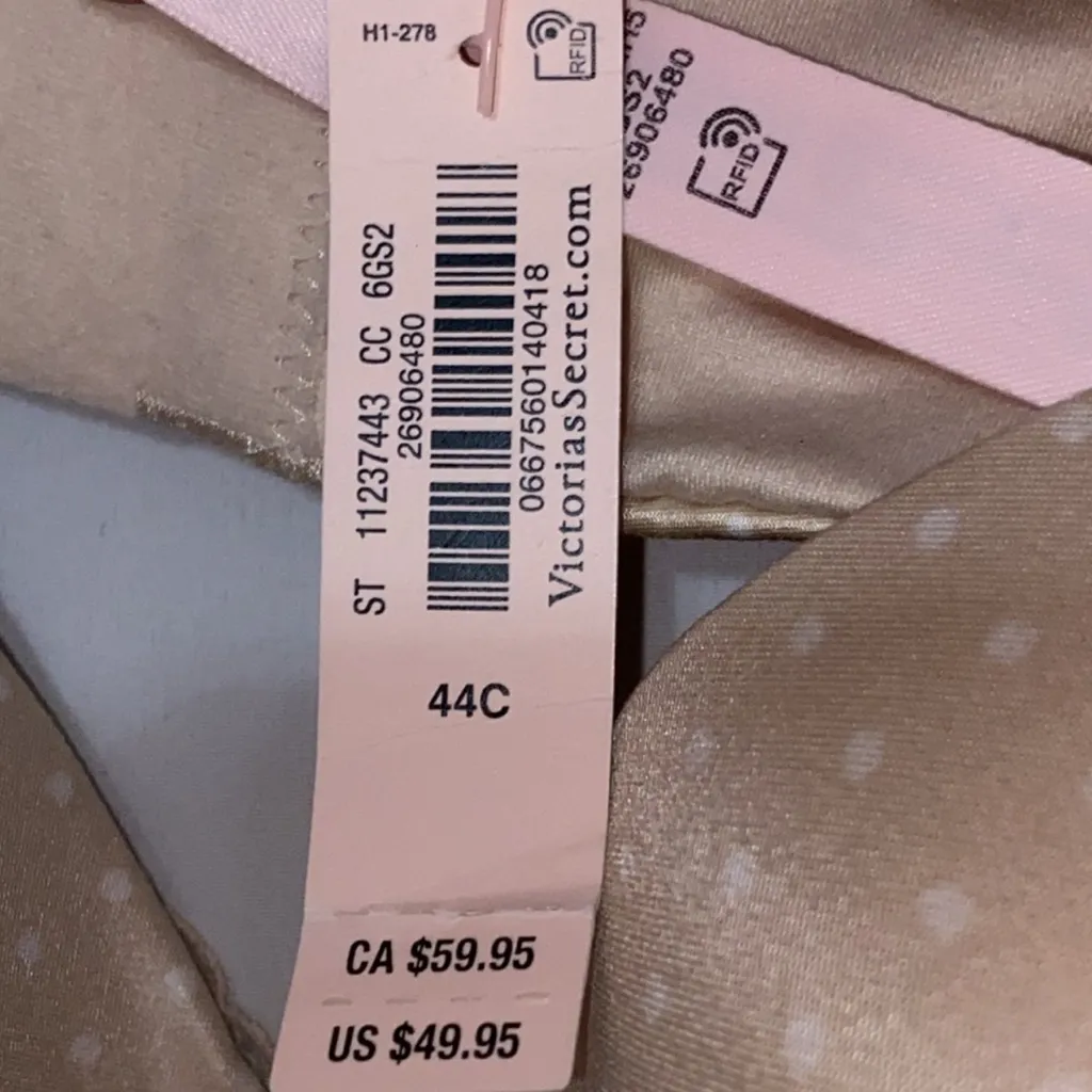 Victoria's Secret Body Perfect Lightly Lined Bra Beige/White Polka Dots 44C NEW - Image 3