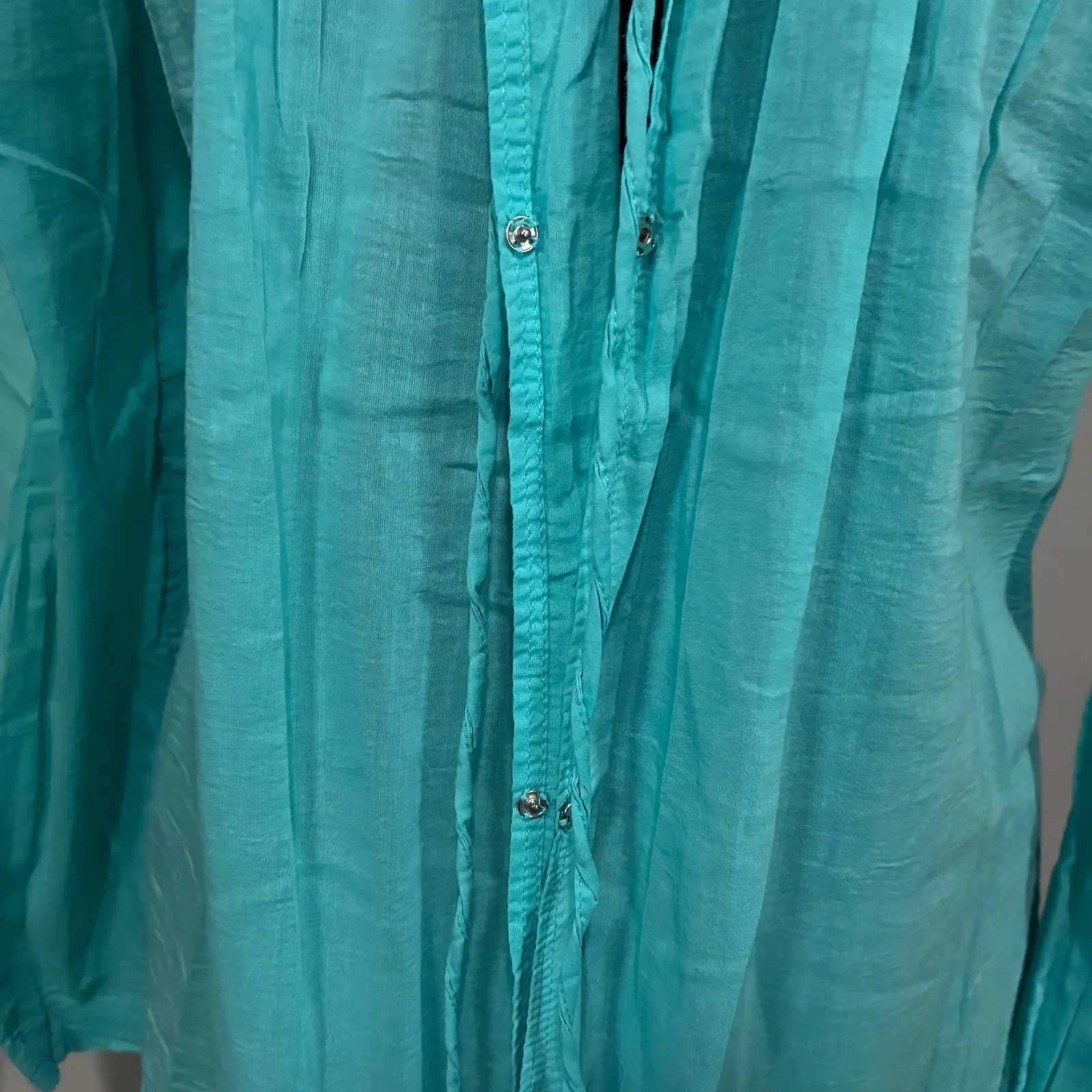 Athleta Turquoise Blue Sheer Lightweight Long Sleeve Swim Cover Women's  M - Image 5