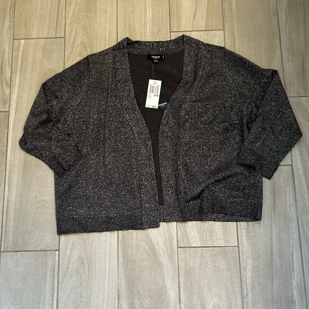 Premise studio metallic sparkly open shrug cropped cardigan size 0x - Image 2