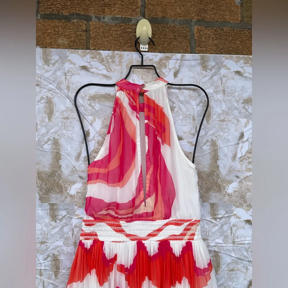Rococo Sand White & Multicolour Abstract Pleated dress size small Red - Image 10