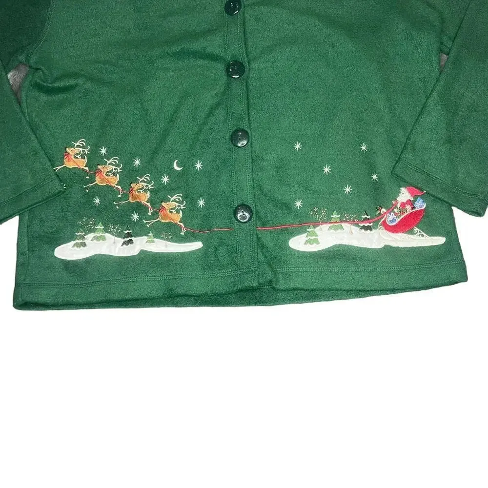 Vintage‎ Decorated Originals Green Christmas Cardigan Sweater Women's Large - Image 3