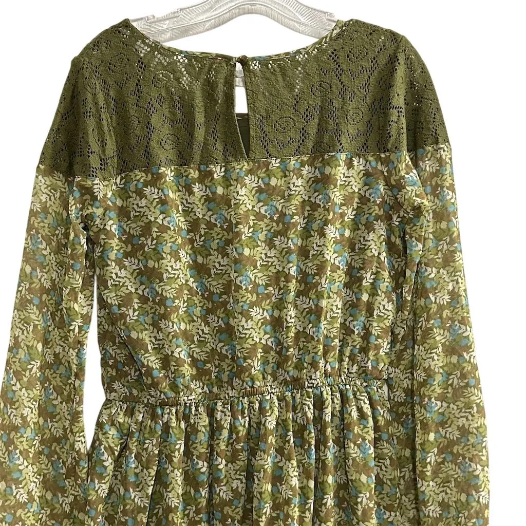 Charming Charlie Women's S Green Floral Lace Short Dress Casual Spring - Image 10