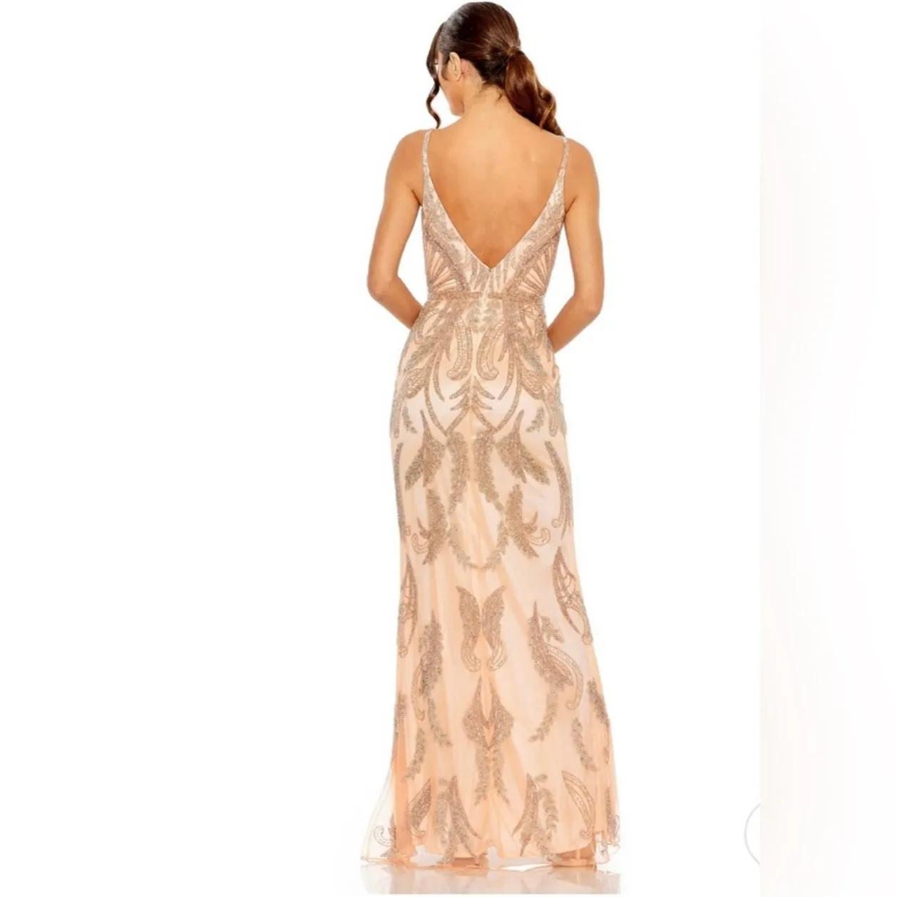 Mac Duggal 6015 V neck Sequin Embellished Gown Apricot Pink size 14 - Image 11