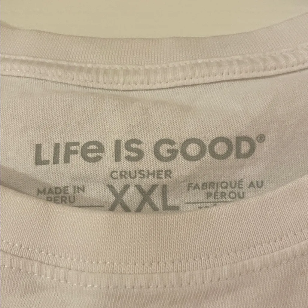 Life Is Good White Tee with Navy Logo - Image 2