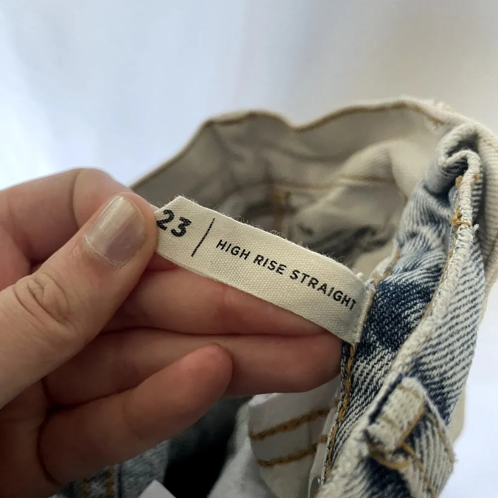 Pacsun high rise straight two tone white and medium wash blue jeans women's 23 - Image 7