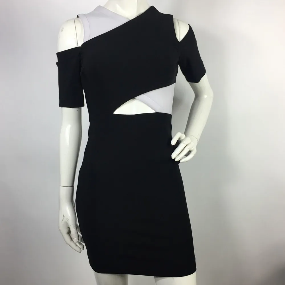 Ygal Azrouel Cutout Bodycon Dress Black White Size 0 - Image 3