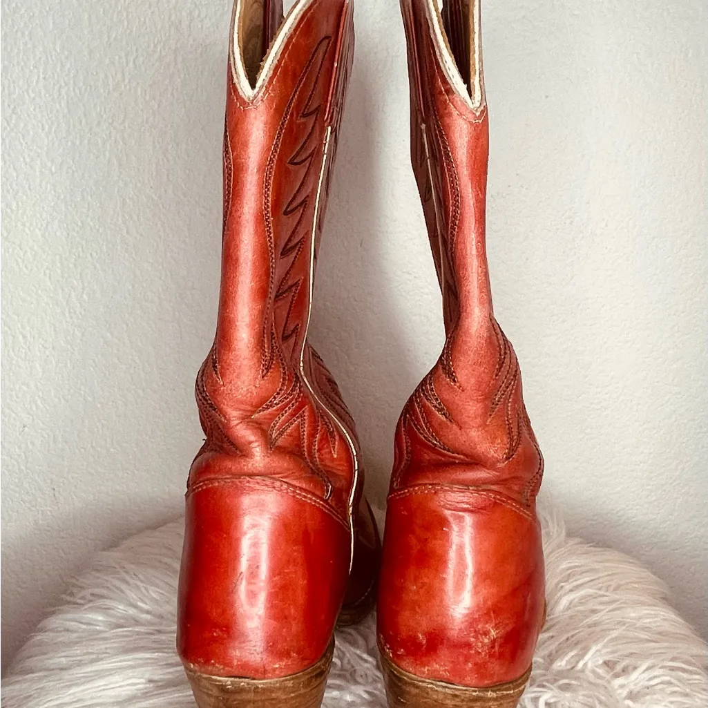 Double H western boots burnt orange heeled rounded toe cowgirl boots wide calf Size 7.5 - Image 5