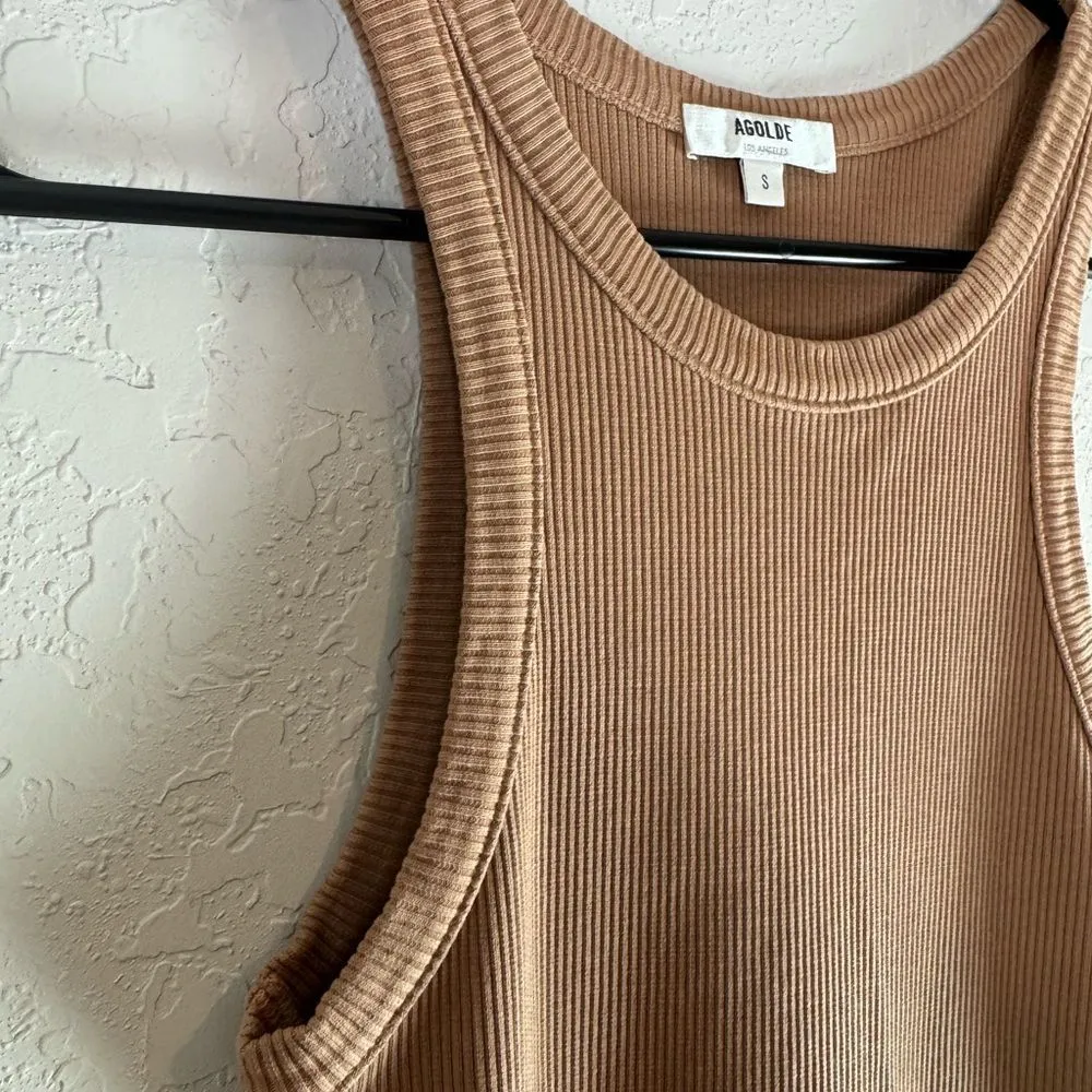 Agolde Tan Ribbed Bailey Tank Top Size S - Image 4