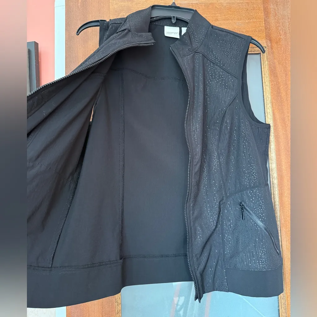 Zenergy by Chicos Black Sleeveless Shiny Zip Up Metallic Sheen Vest Size 1 - Image 4