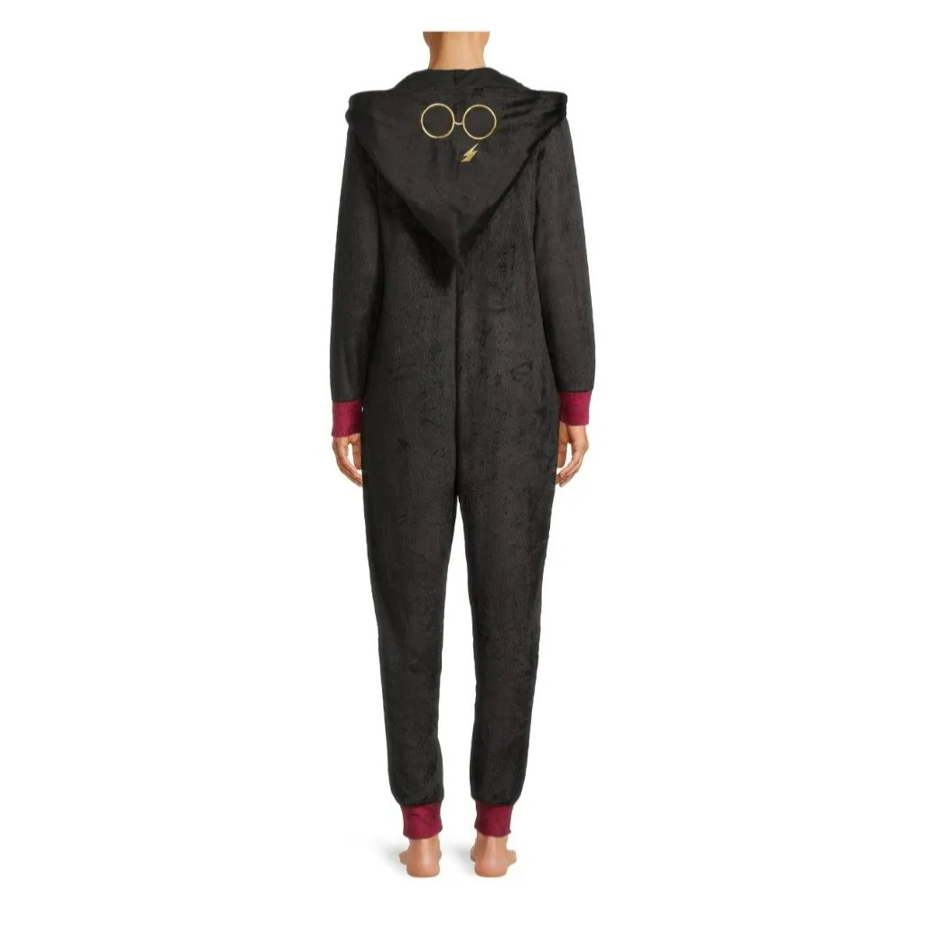 Harry Potter Women’s Hooded Union Suit Pajamas | Fleece Size Large Black - Image 3