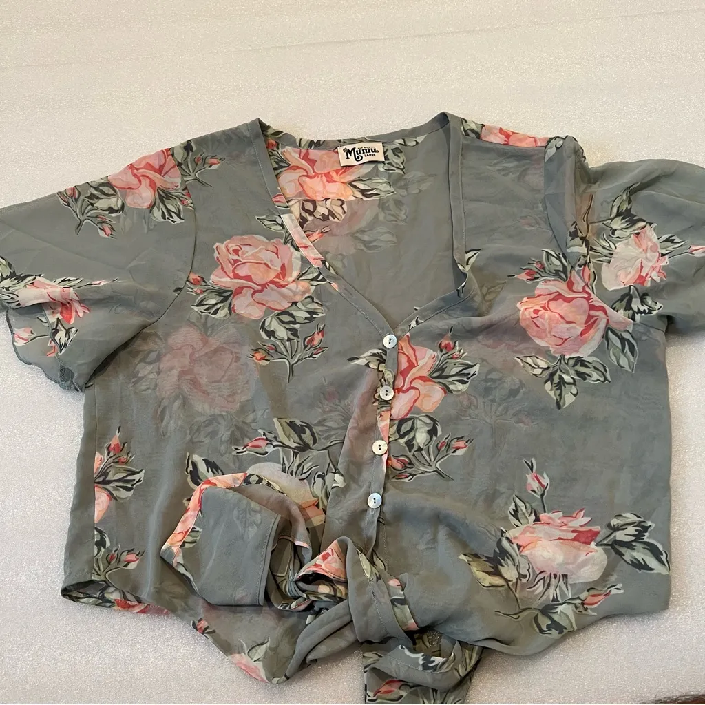 Show Me Your Mumu Floral Tie-Front Blouse - Green - Image 2