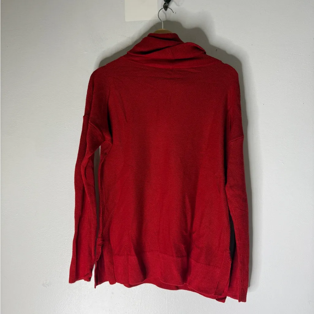 Talbots Red Turtle Cowl Neck Red Waffle Knit Sweater Cotton Blend Large - Image 2
