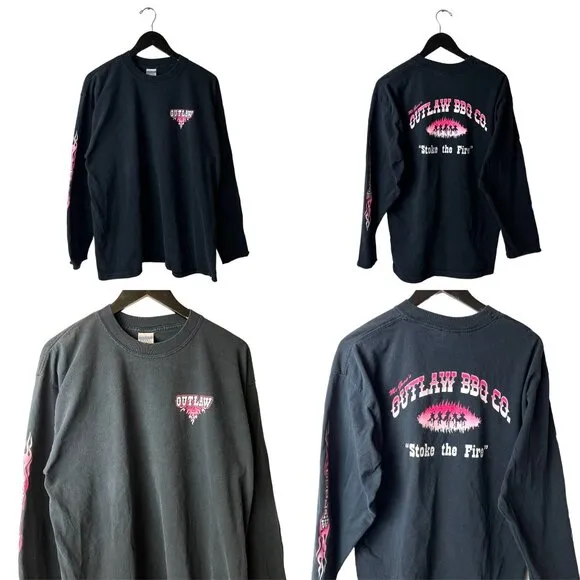 Vintage Outlaw BBQ Co T Shirt Black Large L Graphic Tee - Image 2
