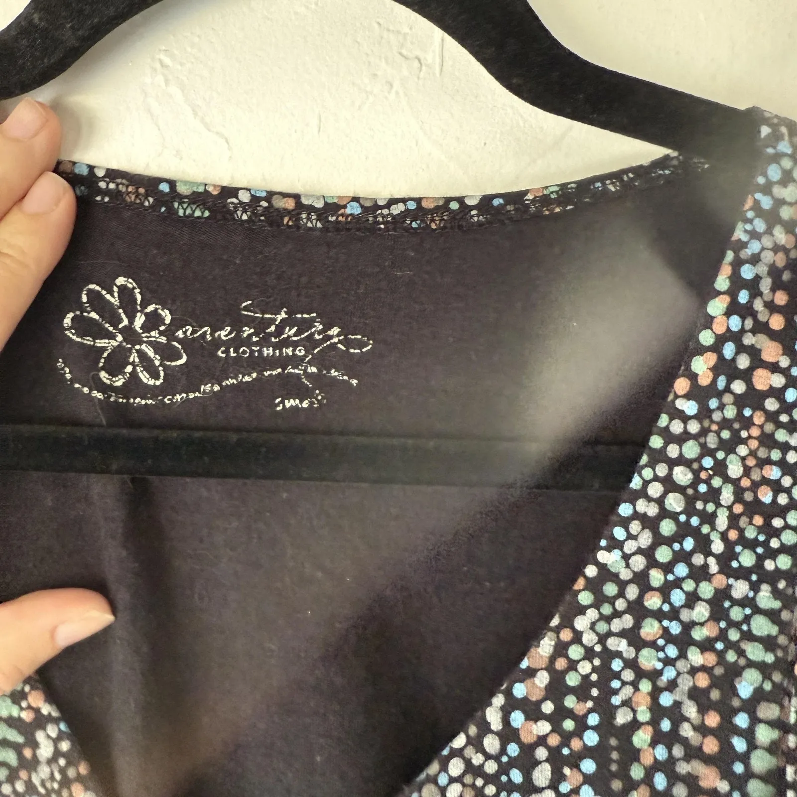 Aventura‎ Tank Top Bamboo Small Knot Front Multicolor Dot Stretch Babydoll Y2k - Image 6